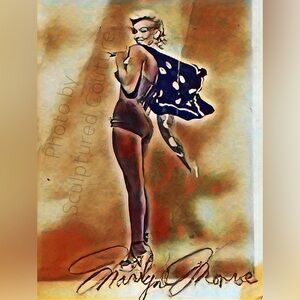 Marlyn Monroe Framed Black and White 8.5 x 11 Photograph with Purple Swirl